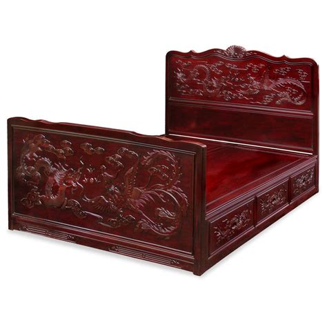 Beautiful dragon and phoenix bed frame with drawers. | King size platform bed, Handcrafted bed ...