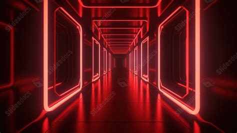 Futuristic Dark Corridor With Red Neon Lights Powerpoint Background For Free Download - Slidesdocs