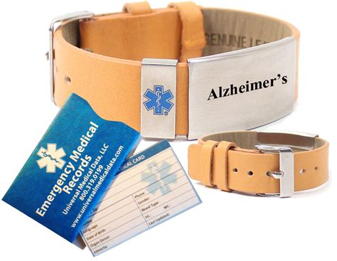 Pre-engraved “ALZHEIMER’S” TAN LEATHER Medical Alert Bracelet. Choose From a Variety of Colors ...