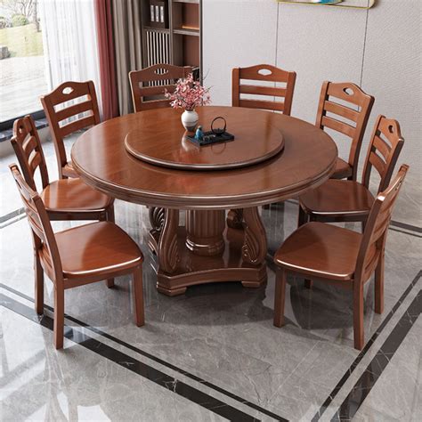 New Chinese-Style Solid Wood Dining Table 1.8 M round Dining Table with Turntable Household 10 ...