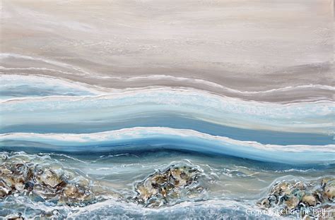 ORIGINAL Abstract Beach Painting Coastal Blue White Rocks Ocean Decor – Contemporary Art by ...