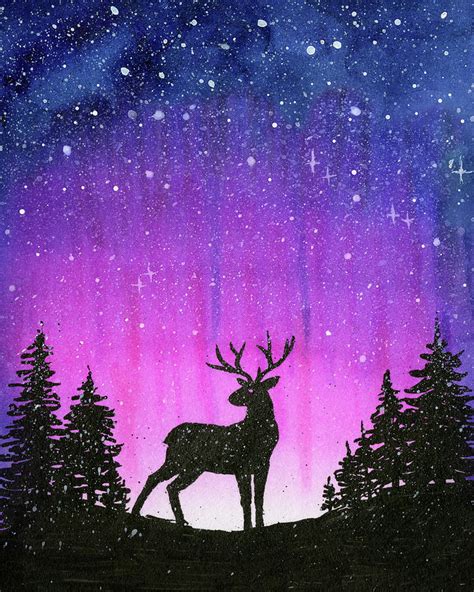 Winter Forest Galaxy Reindeer Painting by Olga Shvartsur - Fine Art America