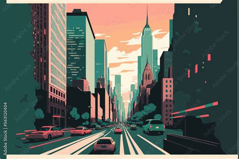 Flat picture of New York City landmarks Stock Vector | Adobe Stock