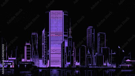 8-bit night city drawing, wide panoramic view, 3D rendering ilustração do Stock | Adobe Stock