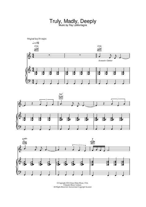 Truly, Madly, Deeply" Sheet Music by Ray LaMontagne for Piano/Vocal/Chords - Sheet Music Now