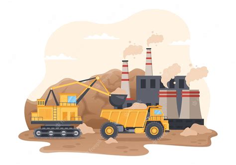 Premium Vector | Mining Company with Heavy Yellow Dumper Trucks for Coal Mine Industrial Process ...