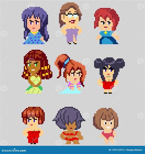 Set of Pixel Characters in Art Style Stock Vector - Illustration of background, girl: 178712472