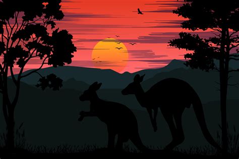 Kangaroo and Sunset Silhouette Graphic by curutdesign · Creative Fabrica