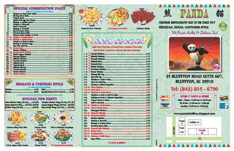 panda in bluffton . ph:843-815-6790: the new menu of chinese panda