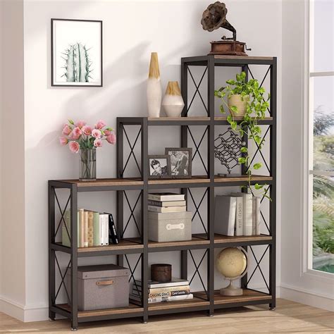 TribeSigns 12 Shelves Bookshelf, Industrial Ladder Corner Bookshelf 9 ...