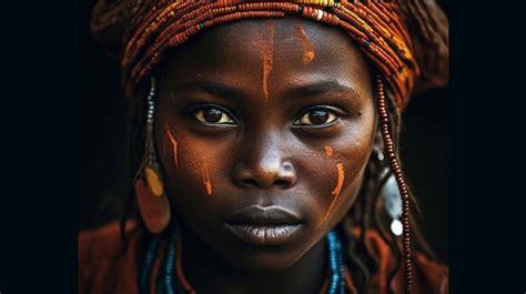 Premium AI Image | A young girl with orange and red face paint