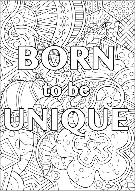 Born to be unique - Positive and inspiring quotes Coloring Pages for adults