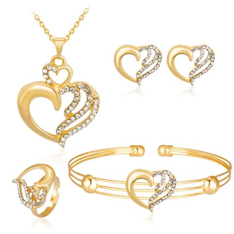 Aliexpress.com : Buy HC Classic Gold Color Girl Party Jewelry Sets Heart Crystal 4 Pcs Necklace ...