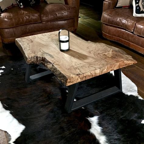 Rustic Modern Coffee Table - live edge burl wood slab