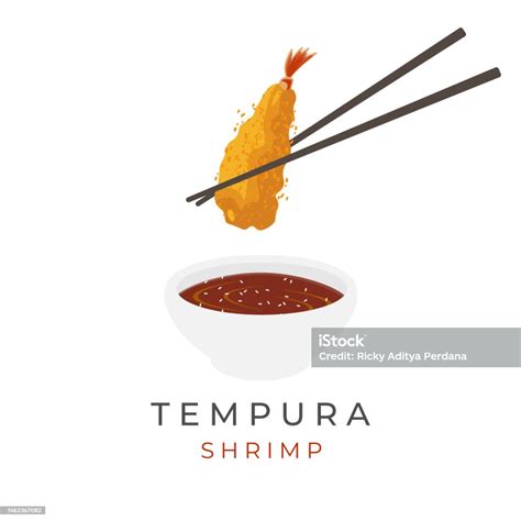Japanese Ebi Furai Tempura Vector Illustration Eaten With Chopsticks ...