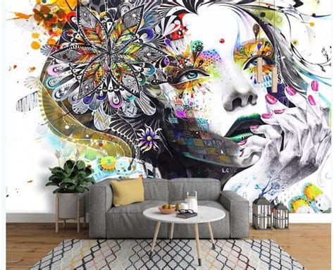 Custom Mural Wallpaper Color Hand Painted Abstract Graffiti - Etsy ...