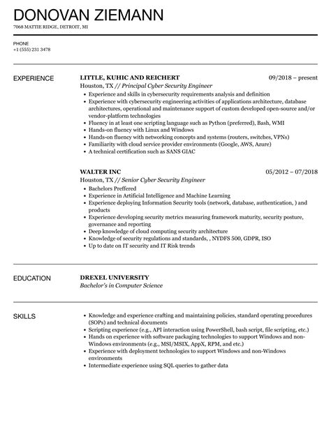 Cyber Security Engineer Resume Sample