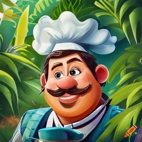 Chef character in a jungle illustration on Craiyon