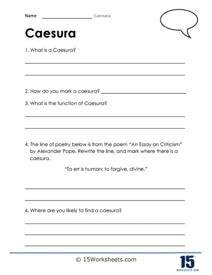 Caesura Worksheets - 15 Worksheets.com