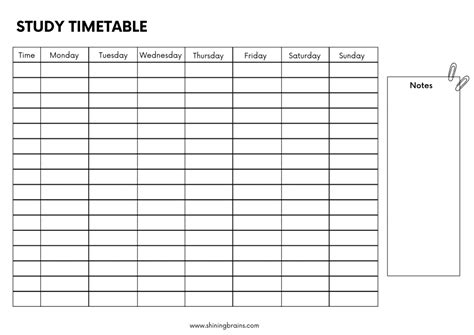 Blank Timetable - Shining Brains