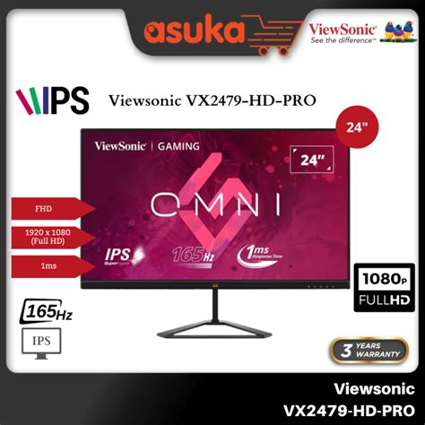 VIEWSONIC 24” VX2479-HD-PRO FULL HD (1920x1080P @165Hz) LED IPS GAMING ...