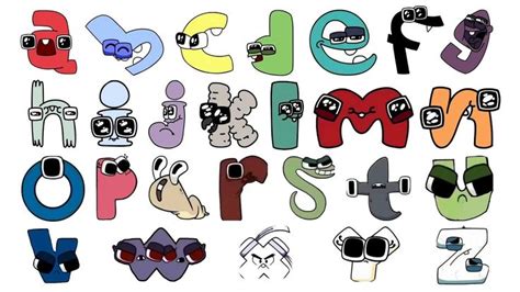 the letters are made up of different types of cartoon characters and numbers, including one for ...