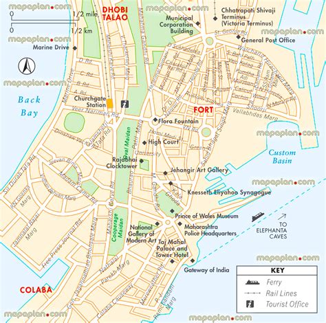 Mumbai top tourist attractions map - Mumbai detailed map of Colaba ...