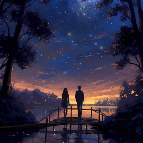 Premium AI Image | Anime couple watching the stars in the sky generative ai