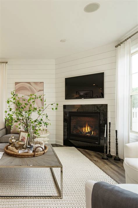 Modern Farmhouse Fireplace | Corner fireplace living room, Living room ...