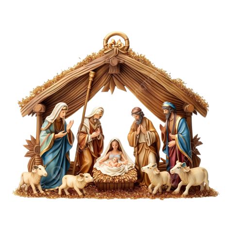 Christmas Nativity Scene With Figures Including Jesus, Mary, Joseph And Animals, Jesus PNG ...