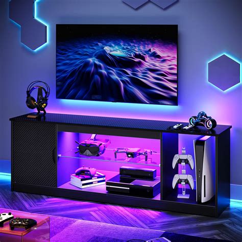 Bestier LED TV Stand for 55/60/65 Inch TV, Gaming Entertainment Center with Cabinet for PS5 ...