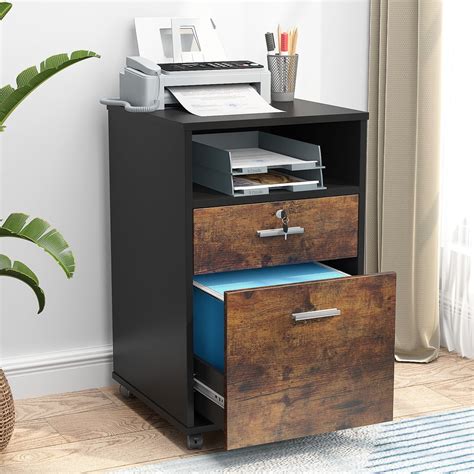 Tribesigns 2 Drawer Mobile File Cabinet with Lock, Wood Rustic Filing Cabinet for Letter Size ...