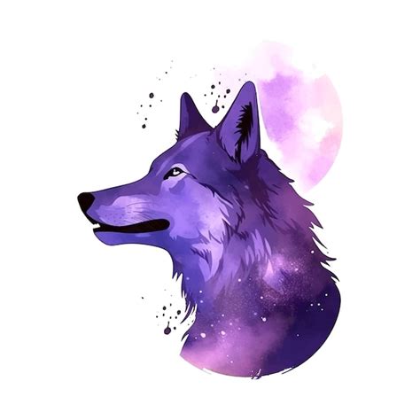 Premium Vector | Purple Wolf Howling to moon watercolor paint