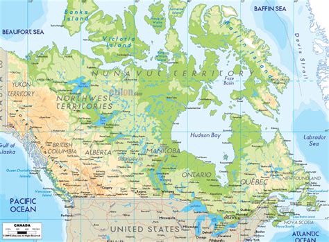 Physical and Geographical Map of Canada - Ezilon Maps
