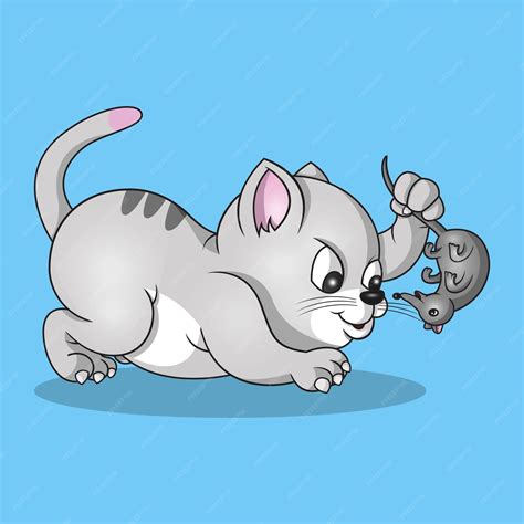 Premium Vector | A cute cat catches a nuisance mouse