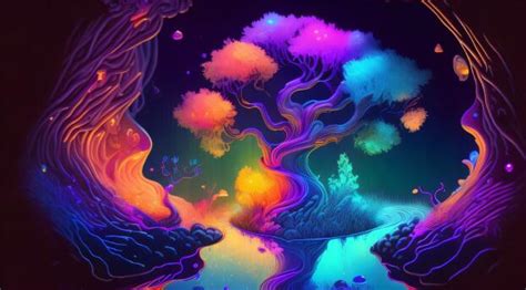 1026x526 4K AI Art Neon Tree 1026x526 Resolution Wallpaper, HD Artist ...