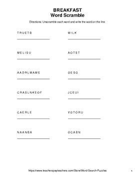 Breakfast - Word Search, Word Scramble, Secret Code, Crack the Code