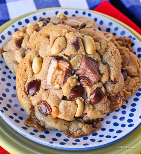 Peanut Butter Snickers Cookies • Love From The Oven