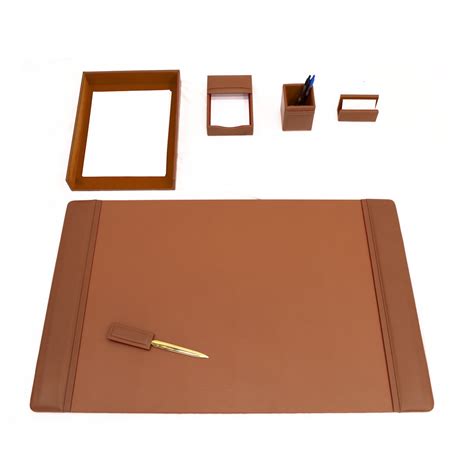 Leather Desk Set (6 Piece – Tan) – OfficeAccessoriesPlus
