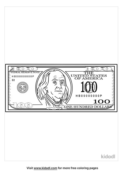 Free 100 Dollar Bill Coloring Page | Coloring Page Printables | Kidadl