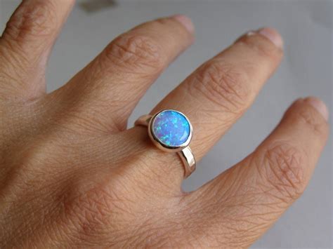 Blue Opal ring Fine Silver ring Stacking ring Gemstone | Etsy