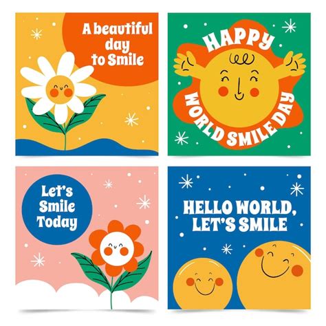 Free Vector | Hand drawn world smile day instagram posts collection