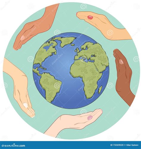 Conceptual Symbol Of Earth Globe With Multiracial Human Hands Around It ...