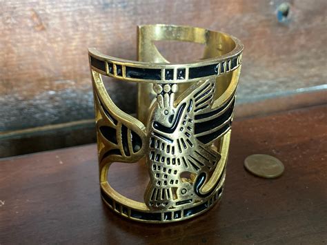 Vintage Udjat Eye of Horus Gold With Black Enamel Cuff - Etsy