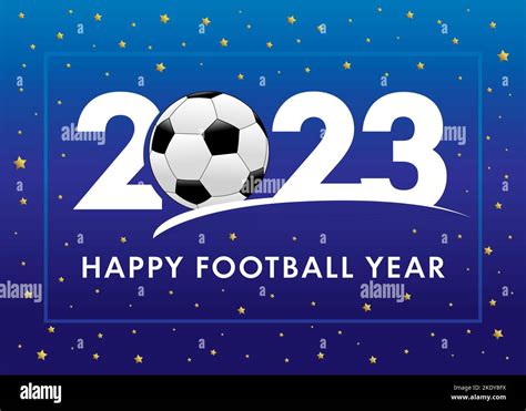 Bonne année de football 2023. Logo de fond de la housse de sport 2023 avec des étoiles de balle ...