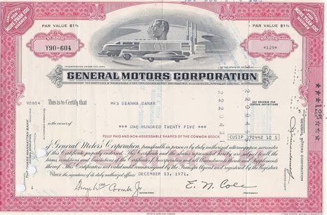 General Motors stock certificates - rare colors