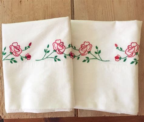 Vintage Embroidered Pillowcases, Cotton Pillowcases, Pair of Hand ...