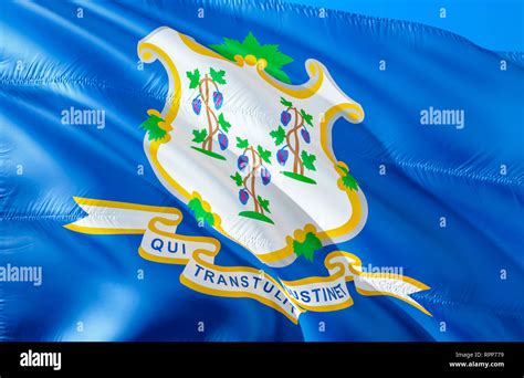 Connecticut flag state. 3D Waving flag design. US state flags of Connecticut and Hartford, 3D ...