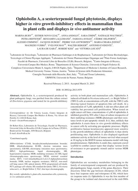 (PDF) Ophiobolin A, a sesterterpenoid fungal phytotoxin, displays higher in vitro growth ...