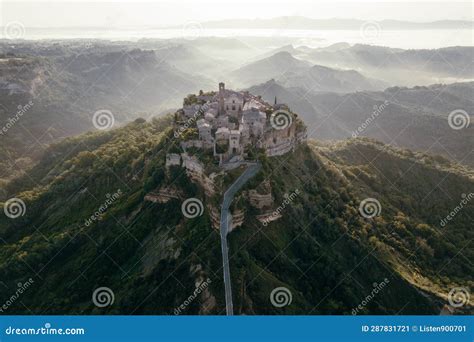 Aerial View of Civita Di Bagnoregio at Sunrise, Italy Stock Image ...